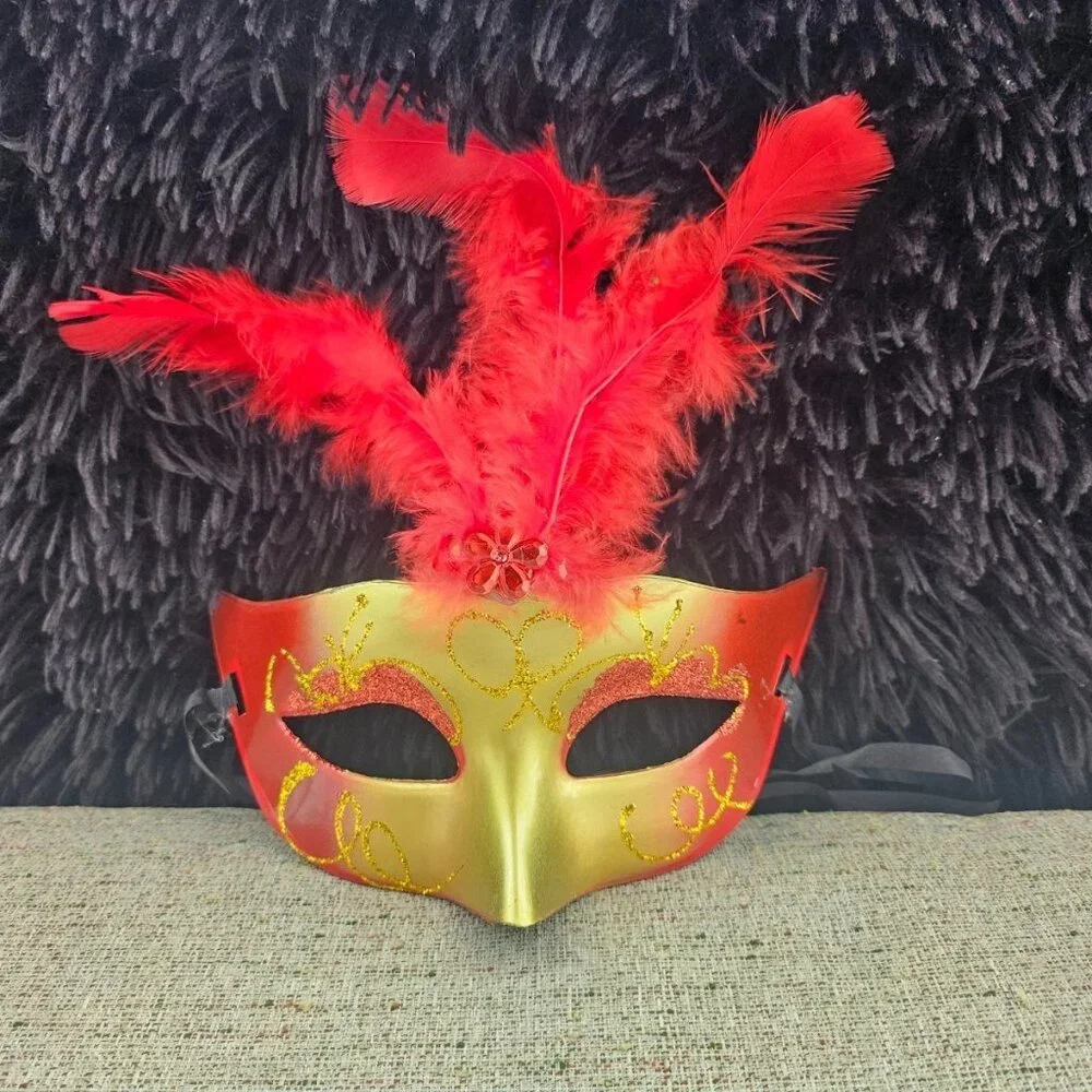 Light Up Party Mask Red Faux Feather Mask Mardi Gras Masquerade Eye Mask